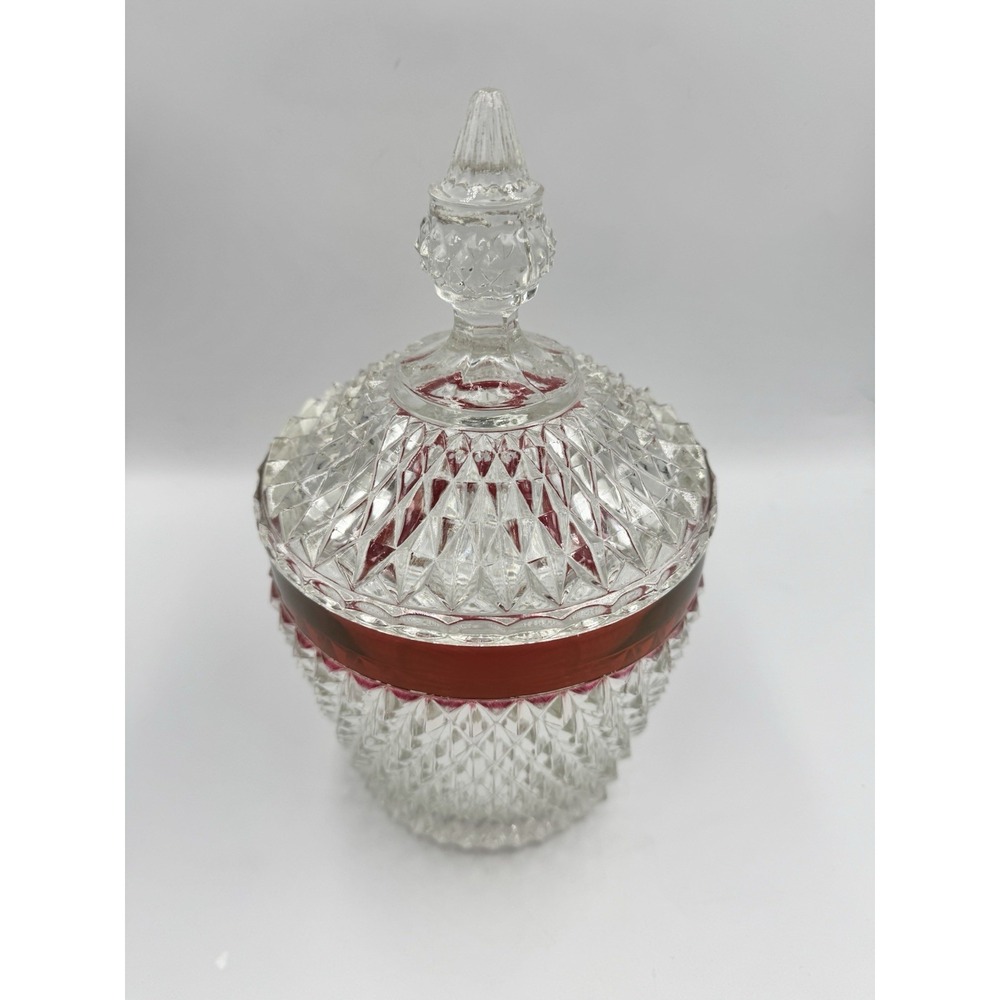 Vintage Indiana Glass Diamond Point Ruby Flash Ice Bucket with Lid - Picture 2 of 14